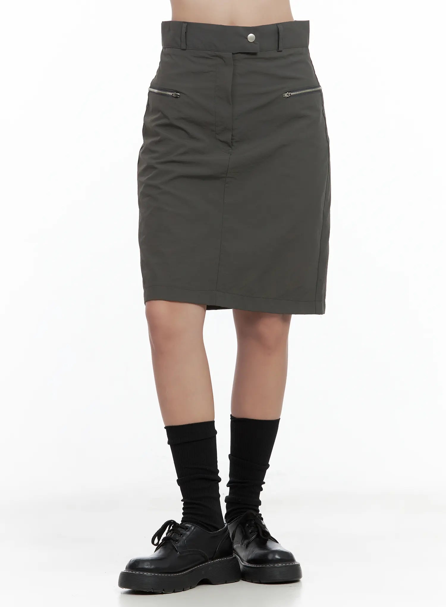 Nylon Zip Midi Skirt CL509